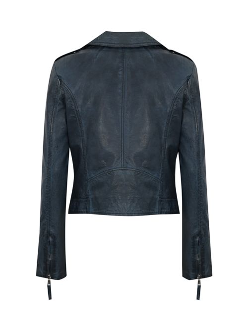 Giubbotto chiodo Tornado in pelle effetto used blu LEATHER AUTHORITY | TORNADO09